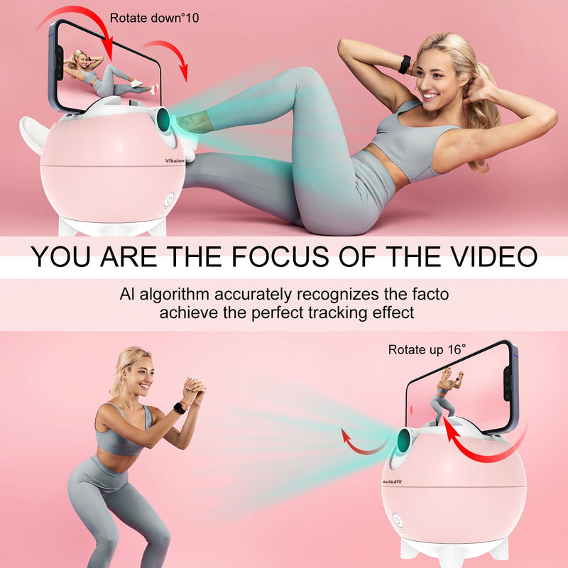 Auto Tracking Phone Holder, Auto Face Tracking Tripod, 360° Rotation Face Body Phone Tracking Tripod, AI-Powered Face Tracking,No APP Live Vlog Tiktok Video-Pink