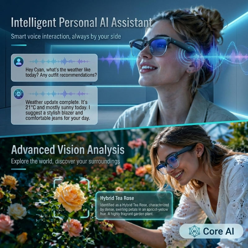 AI Smart Glasses Camera, 4K EIS Anti-Shake Photo & Photochromic | Real-Time Translation, Object Recognition, Voice Assistant, Open-Ear BT, 4K Video Recording, Photochromic & Extra Lenses Black