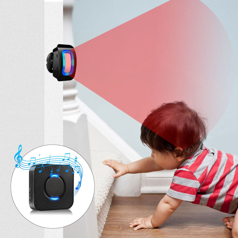 Wireless Motion Sensor LED Light - Motion Detector Alarm Chimes Door Sensor with 500 FT Range Security Alert Monitor System for Home, Business, Store, Office, School A 1 Receiver+2 Sensors