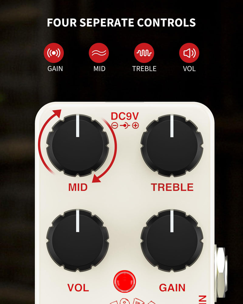 [AUSTRALIA] - Distortion Guitar Pedal, Mini Analog Distortion Pedal, Two-Brand EQ, Mid and Treble, True Bypass DC 9V for Electric Guitar 