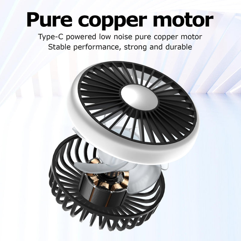 Dual-Head USB Car Fan for Backseat | LED Light