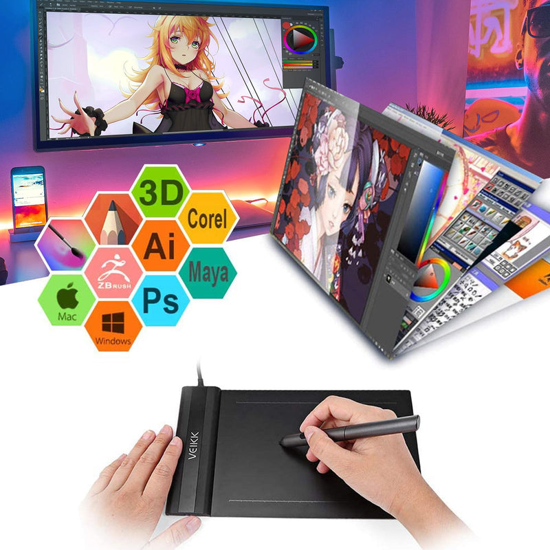 VEIKK S640 Graphics Drawing Tablet,6x4 Incht Portable OSU Tablets | With 8192 Levels Battery-free Stylus Pen, For Drawing,Online class/E-learning/Signature Pad 6 x 4 Inch