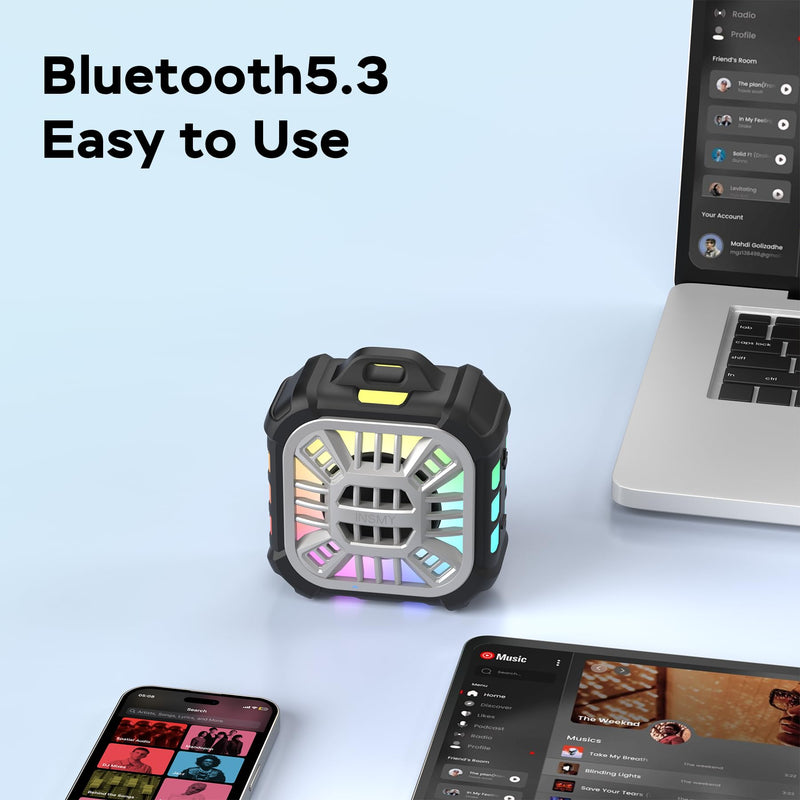 [AUSTRALIA] - INSMY IP67 Waterproof Bluetooth Speaker, Shower Speaker Portable Small Clip-on, Multi Sync 100+ Speakers, Big Volume Booming Bass, 24H Playtime/Floatable/RGB Lights for Outdoor/Kayak/Beach (Black) Black 