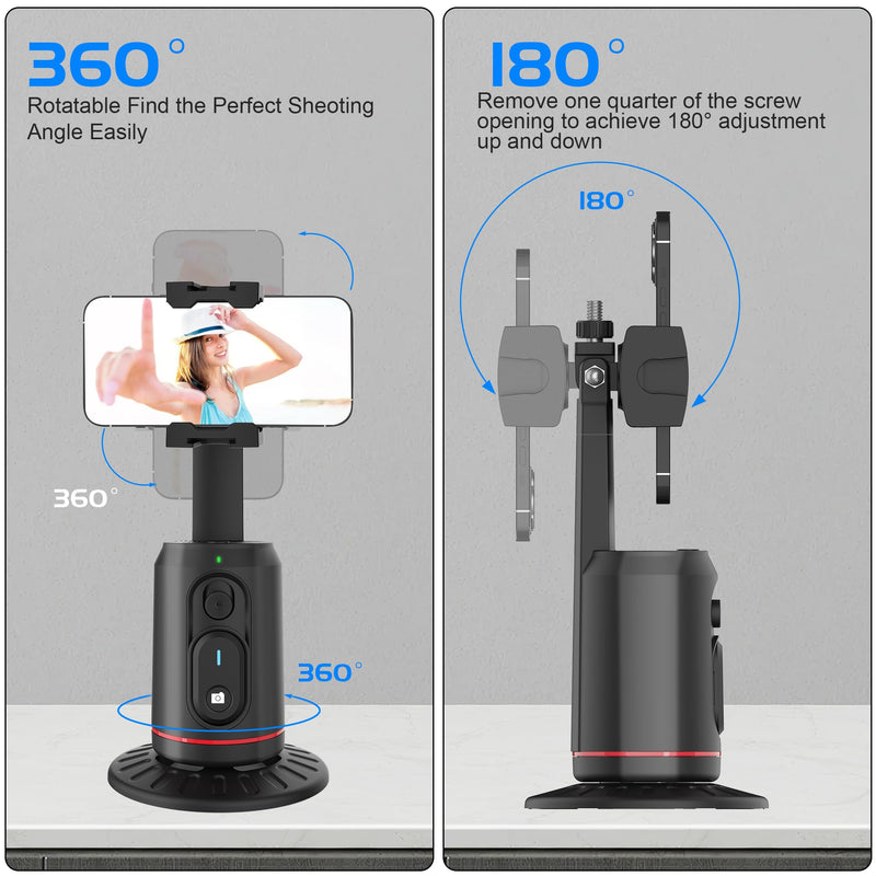 Auto Face Tracking Phone Holder for Phone, GoPro, Compact Camera, 360° Rotation Mount with Remote Compatible with Tripod, Rotating Stand for iPhone for Vlog, Streaming, Video, FaceTime, TIK Tok