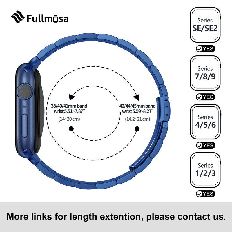 Fullmosa Compatible Silicone Apple Watch Band with Case 45mm Black & Compatible Metal Apple Watch Band with Case 45mm,Blue