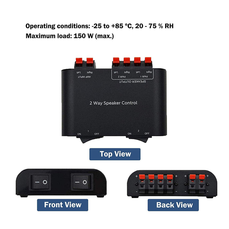 [AUSTRALIA] - A ADWITS 2-Channel Speaker Switcher Selector Box with Terminal Claps 150W RMS per Channel, Black 2-ZONE SPEAKER SWITCH 