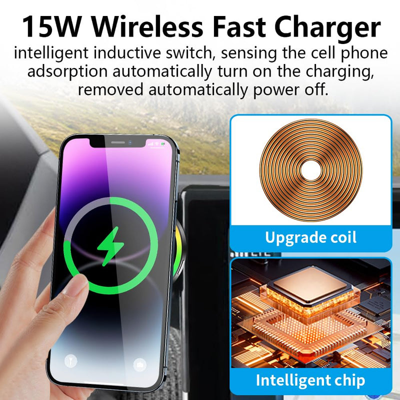 Car Magnetic Phone Mount for Toyota bZ4X 2023 2024 2025 and Subaru Solterra 2023-2025 Auto Interior Accessories Best Cellphone Holder Fast 15W Wireless Charger Cell Phones Charging Screen Stand [Magnetic]for bZ4X 2023-2025,Solterra 2023-2025