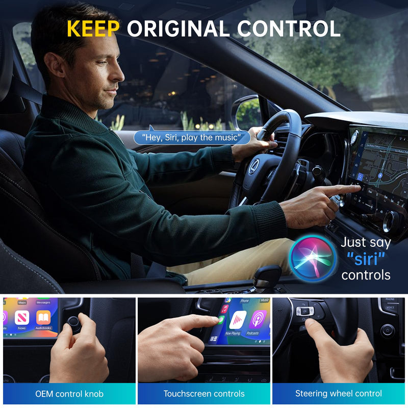 Wireless CarPlay Adapter, Convert OEM Wired to Wireless Car Play Dongle Fit for Cars 2015+ & for Apple iPhone iOS 10+, Innovative Seamless Control Plug & Play Black Gray