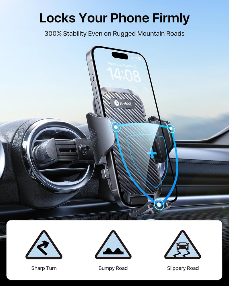 andobil Universal Car Phone Holder [Round Vent Friendly] Phone Mount for Car Circle Vent, Sturdy Clip 360° Rotation Cell Phone Car Holder Mount for Ford Mercedes Benz Toyota BMW fit iPhone Samsung Black
