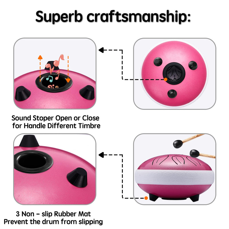 [AUSTRALIA] - Steel Tongue Drum Percussion, 6 Inch 11 Notes Musical Instruments, Music Gifts for Family Friends (Pink) Pink 