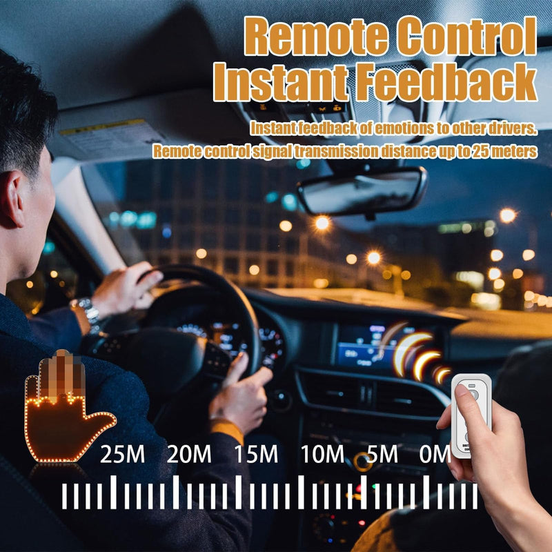 Road Mate Hand, Road Mate Hand Signal, Funny Car Led Finger Lights with Remote Control, Finger Flickering Light for Car, Light up Finger for Car Window