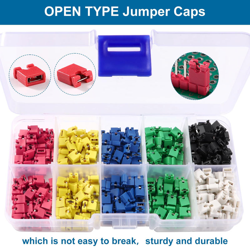 VooGenzek 600 Pieces 6 Colours 2.54 mm Computer Jumper Caps Shunts Short Circuit Cap, 2.54 mm Short Circuit Jumper Caps, Jumper Caps for PCB, 2-Terminal Open Top Jumper Cap, for Arduino PCB