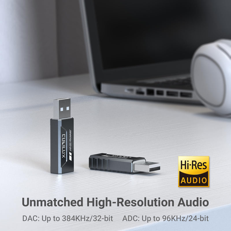 Cubilux USB to 3.5mm Audio Adapter, Hi-Res 384KHz/32-bit USB A DAC Dongle, UAC 2.0 External Sound Card for PC Laptop MacBook, Windows 11/10, macOS, Linux
