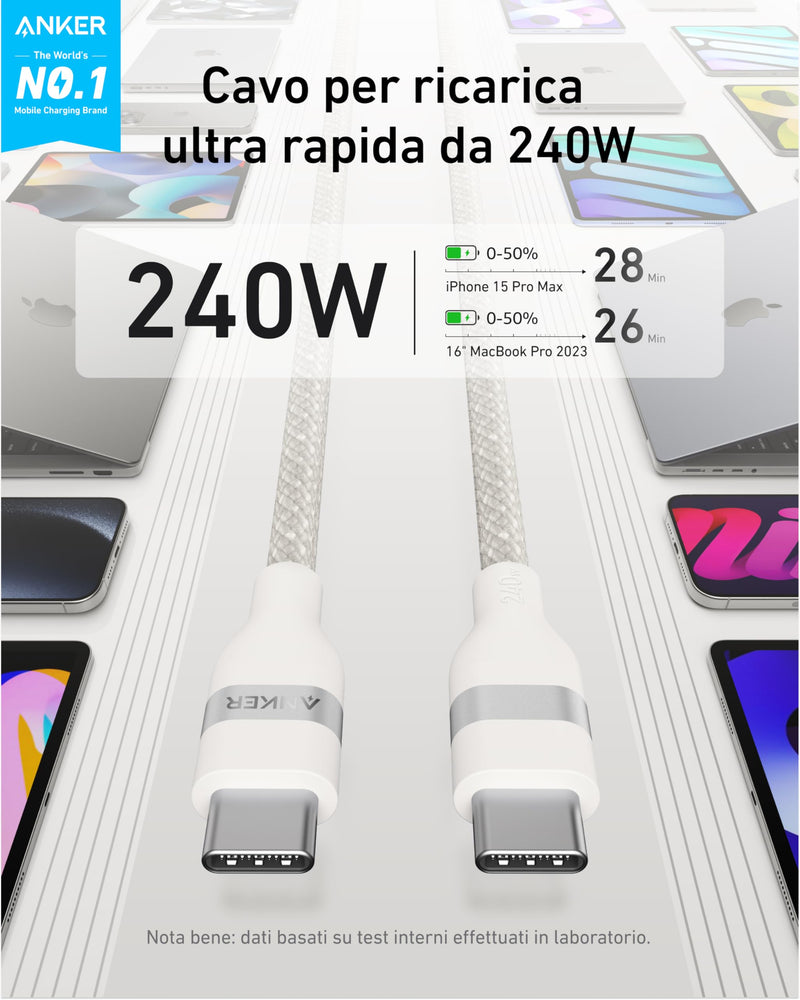 Anker 240W 6 ft Upcycled-Braided USB C Cord, 47W USB C Charger (Nano 3), 2 Port Compact Foldable GaN Fast Charger