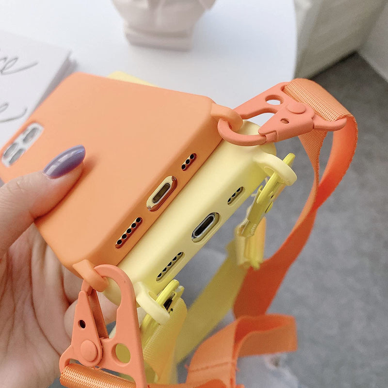 for iPhone 15 Pro Max,Crossbody Phone Case with Shoulder Strap Soft Silicone Case with Adjustable Lanyard Cute Cool Wireless Charging Shockproof Protector for Women Girls Yellow