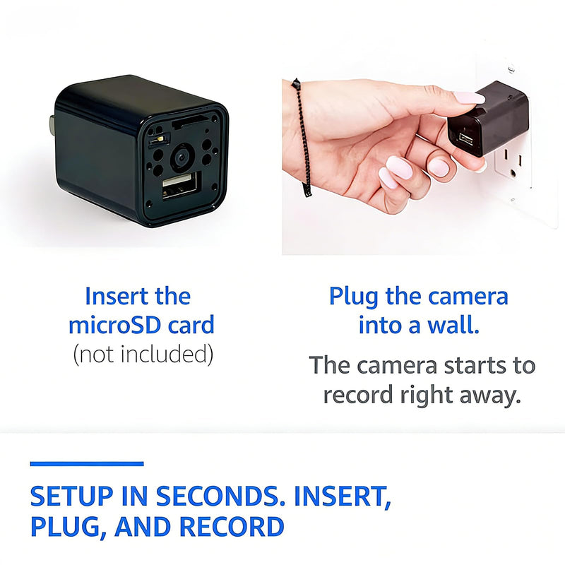 [AUSTRALIA] - PATTERSON Hidden Camera Spy Cam 1080P - USB Charger Full HD No-WiFi Security Cam with Plug-in Power & Local Storage, Motion Detection & Night Vision, Ideal for Pet, Baby & Home Security Monitoring 