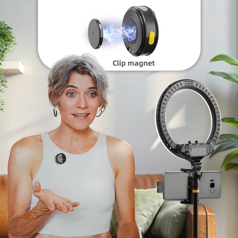 Wireless Lavalier Microphone for iPhone 15 16, iOS and Android Devices,with Noise Cancelling,Wireless Mic for Video Recording Interview Podcast Vlog, Mini Microphone for YouTube Tiktok for Android
