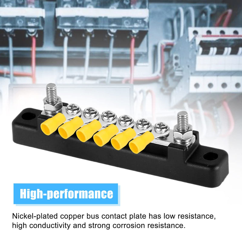 6-Pin Busbar Distribution Block, Single Row Busbar 150A Busbar Block with Cover, Distribution Block, Busbar Screw Terminal, Busbar for Truck, Bus, Boat (Black) black