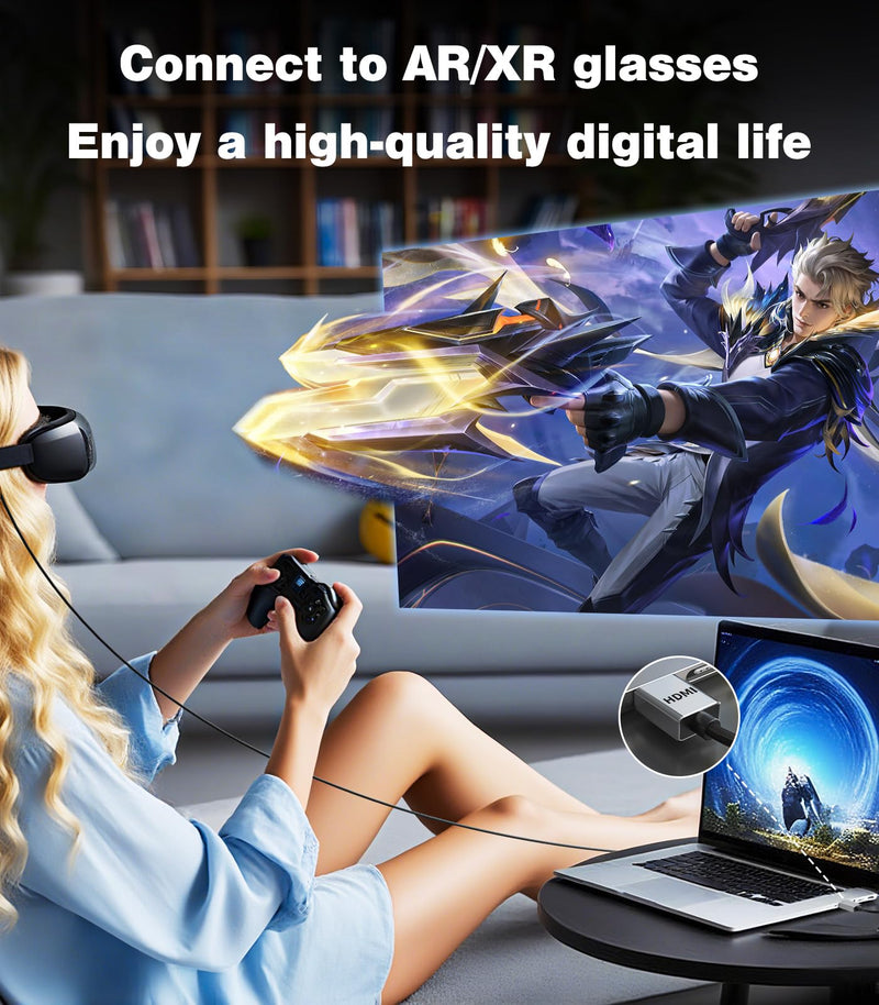 HDMI to USB C Adapter,4K60Hz Uni-Directional HDMI (Source) to USB C (Display) Converter for AR Glasses XREAL One,Air 2 Pro,VITURE Pro,RayNeo Air 2s,PS5,Switch,Xbox,Portable Monitors