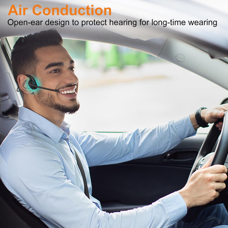 Golvery Latest Bluetooth 5.3 Headset w/DSP Noise Canceling Boom Microphone & Mute for Cellphone, Lightweight Comfort Open Ear Wireless Headphones for PC Laptop Office Meeting Home Working, 10H Cyan