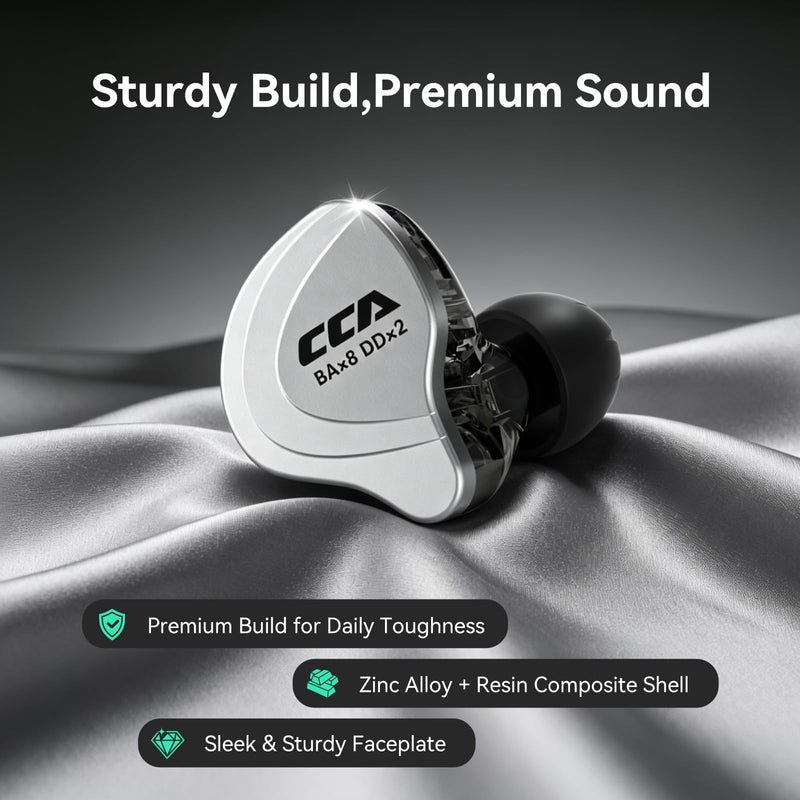 CCA C10 Five Drivers Hybrid in Ear Monitors in Each Side，HiFi 4BA 1DD High Resolution Earphones/Earbuds with 3.5mm Gold Plated Plug Detachable Cable 2pin 0.75mm Wired Earbuds(Black Without mic) C10 Black