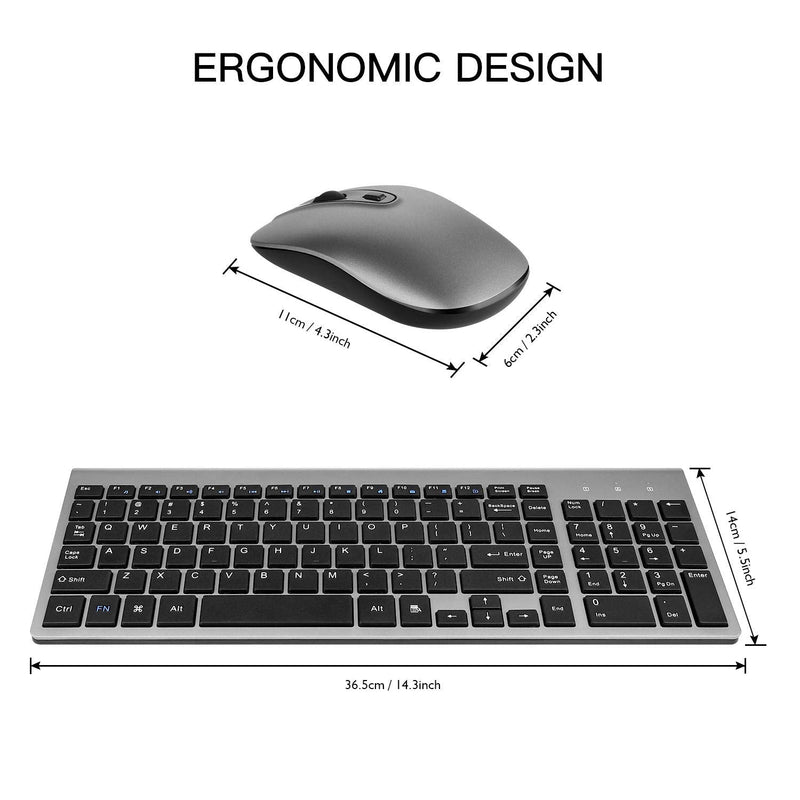 Wireless Keyboard Mouse Combo, cimetech Compact Full Size Wireless Keyboard and Mouse Set 2.4G Ultra-Thin Sleek Design for Windows, Computer, Desktop, PC , Notebook - (Grey) Grey
