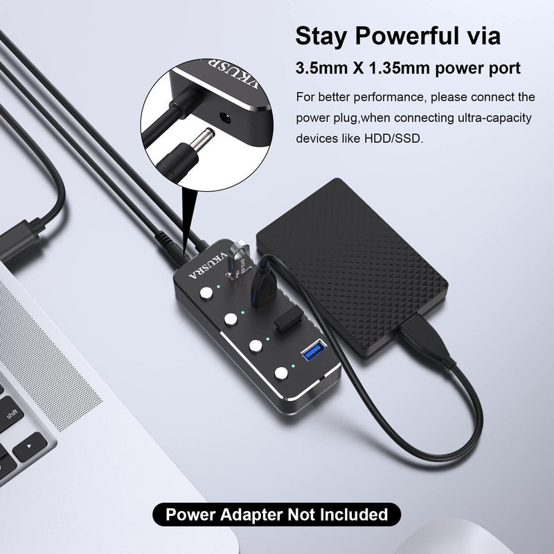 USB Hub,VKUSRA 4 Port USB 3.0 Hub Splitter with 4ft USB Extension Cable Multiple Port and Individual On/Off Switchs,USB Port Expander for Laptop PC USB HUB 4 PORTS