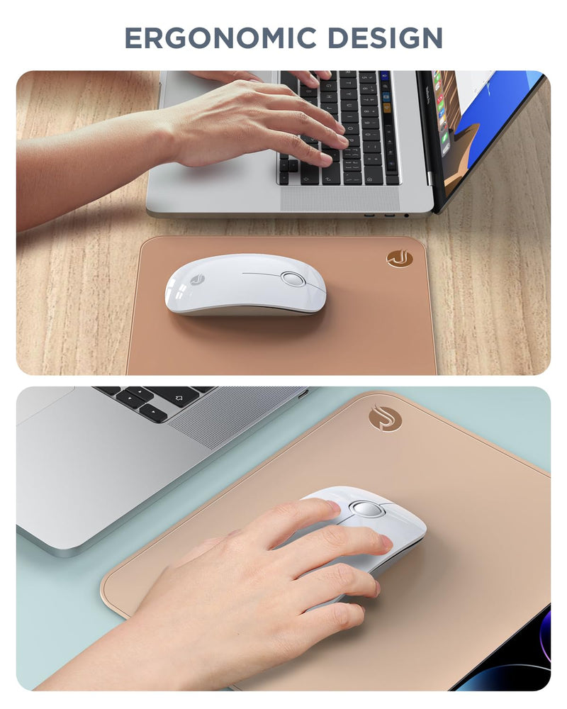 Bluetooth Wireless Mouse - (BT5.1+USB) Slim Dual Mode Computer Mice with Quiet Click, Low Power, and 1600 DPI, Portable Cordless for MacBook, Laptop, iPad Pro/Air, Chromebook (White) White