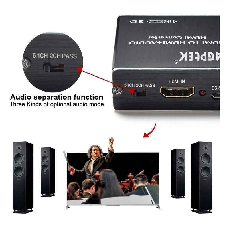[AUSTRALIA] - 4K x 2K HDMI Audio Extractor Splitter, HDMI Audio Converter Adapter Support Ultra HD 4K Toslink Optical Audio Output and 3.5mm with Optical Fiber Cable 