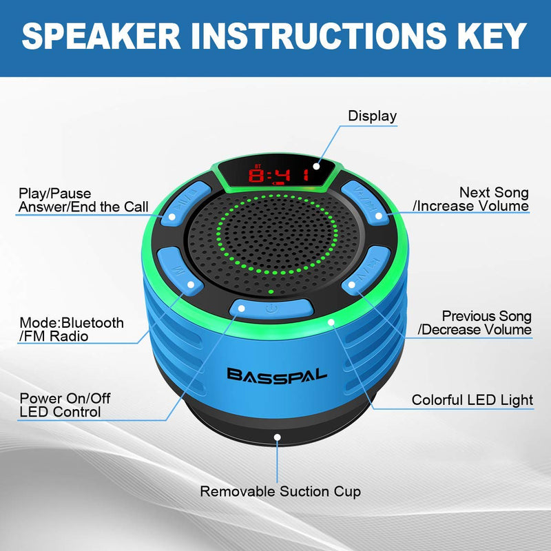 [AUSTRALIA] - IPX7 Waterproof Speaker, Bluetooth Portable Wireless Shower Speakers with LED Display, FM Radio, Suction Cup, Light Show, TWS, Loud Stereo Sound for Pool Beach Home Party Travel Outdoors BLUE 