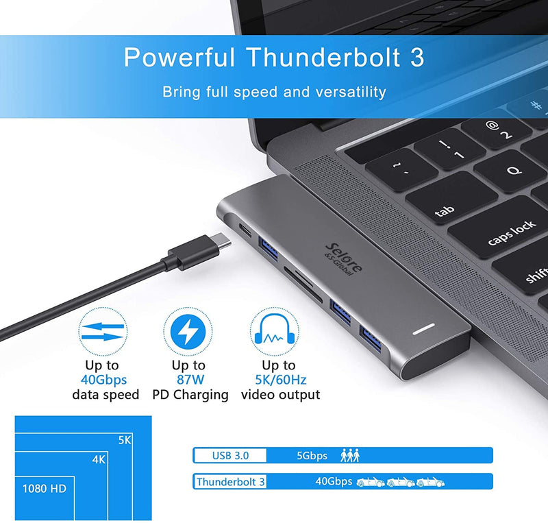 USB C Adapter for MacBook Pro/MacBook Air M1 2020 2019 2018 13" 15" 16", 6 in 1 USB-C Hub MacBook Pro Accessories with 3 USB 3.0 Ports,USB C to SD/TF Card Reader and 100W Thunderbolt 3 PD Port