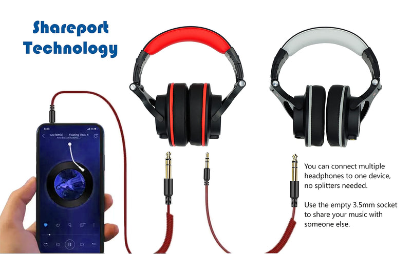 [AUSTRALIA] - Prosonic DJ2G Over Ear Headphone, Wired Bass Headset with 40mm Driver, Foldable Lightweight Headphones with Shareport and Mic for Recording Monitoring Mixing Podcast Guitar PC TV (Black Grey) Black Grey 