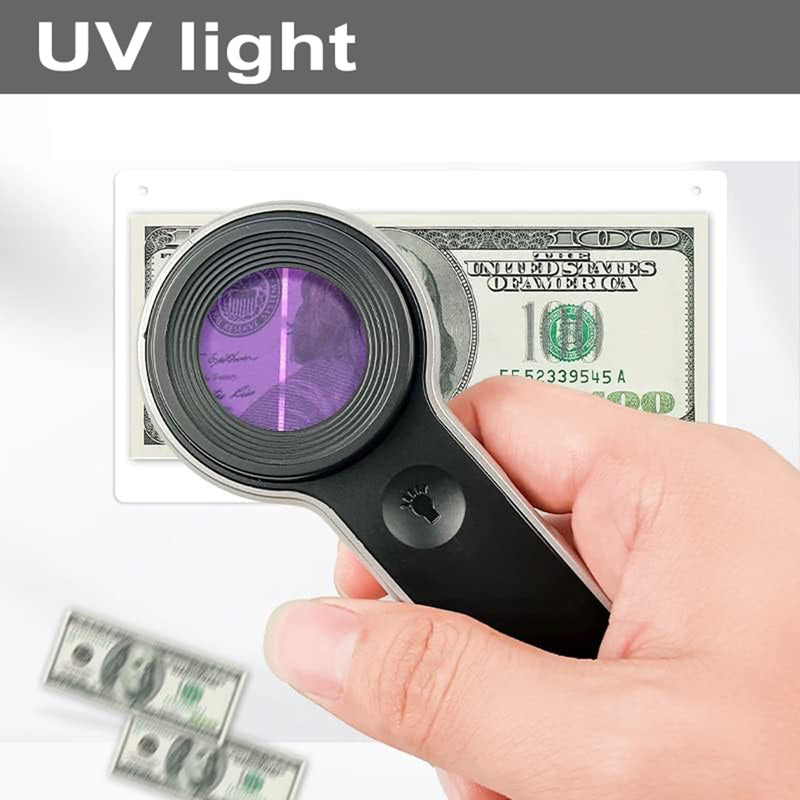 Handheld Magnifier Loupe 60x with UV and LED Lights, USB Rechargeable Illuminated Jewelers Loupe Optical Glass Magnifying Glass for Diamond, Jewelry, Coins, Stamps, Currency, Circuit Board
