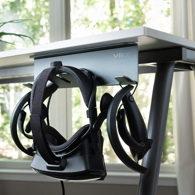 VR Stand Under Desk Storage Display Hook Organizer - Premium Metal - for Meta Oculus Quest 3/2, Sony Playstation PS5 VR2, Valve Index and Mixed Reality Headsets