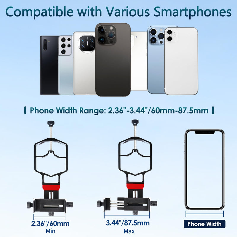 tridaptor - Universal Digiscoping Adapter | High-Precision Phone to Telescope 3-Axis Metal Holder Mount for Spotting Scope Binocular Monocular Microscope|Fits 2.4" Eyepiece Max&Any Cell Phone Camera TRIDAPTOR (without Bluetooth)