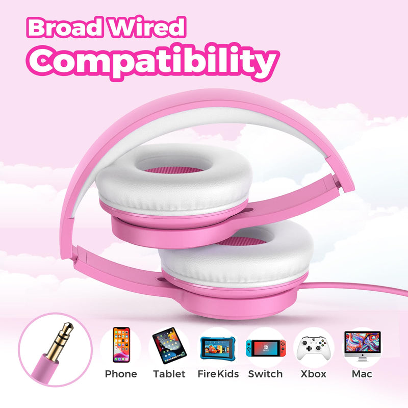 [AUSTRALIA] - TuneFlux Upgraded Kids Headphones, Wired Toddler Headphones, 85dB Limited Volume On Ear Headphones, Portable Foldable Design, Stereo Sound Kids Headphones for School/Tablet/Travel-Pink Pink 
