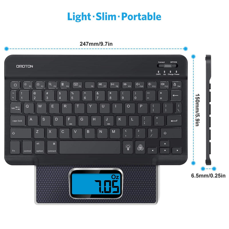 Bluetooth Keyboard, OMOTON Wireless Rechargeable Keyboard for iPad, iPad Pro, iPad Mini, iPad Air with Illuminated LED (Black) Black