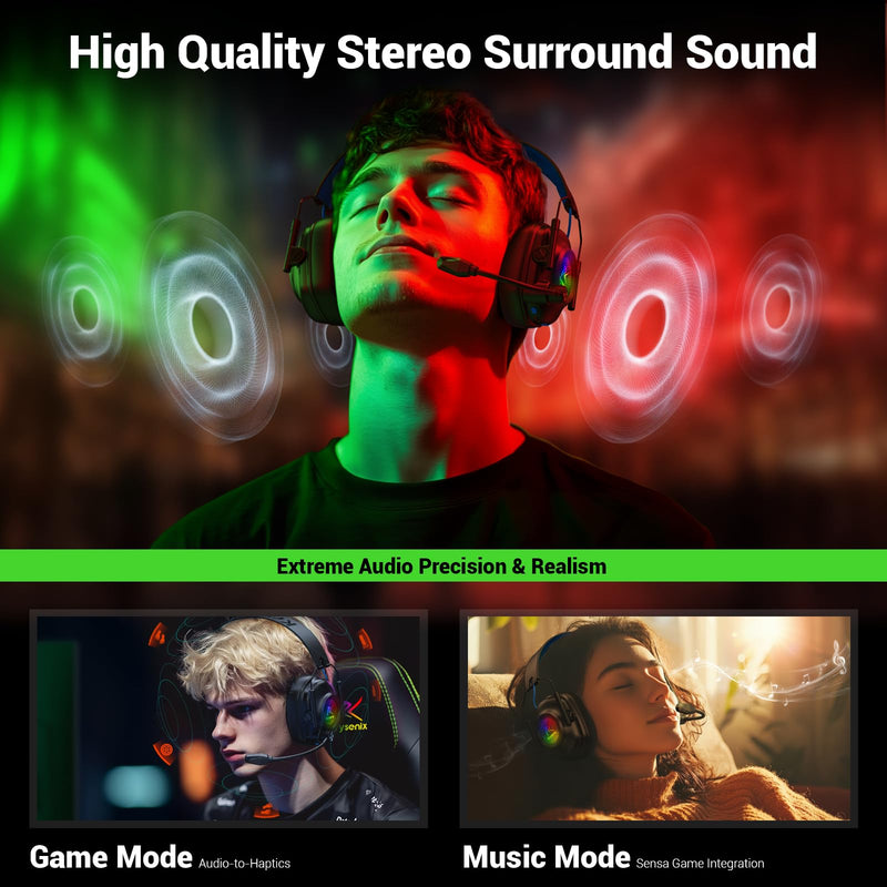 Wireless Gaming Headset with Noise Canceling Microphone for PC, PS5, PS4, Switch, Mac, 2.4 GHz Wireless & Bluetooth 5.4 Gaming Headphones, Cool RGB Lighting, 40Hr Battery, 50mm Drivers(Black Blue) Black Blue