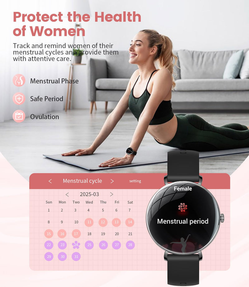 LIGE Ultra-Thin Smart Watch for Women(Answer/Make Calls),1.43" Fitness Tracker Watch with Heart Rate,Clories Tracker 100+ Sports Modes,Always-on Display Women Smartwatch for Android iOS(Black-FV17-H)