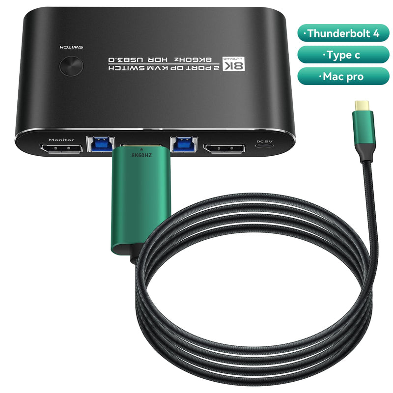 Thunderbolt 4 kvm Switch 144hz mac kvm Switch 144hz Thunderbolt kvm Switch 144hz Type c kvm Switch 144hz kvm Switch Type c 1440P 120Hz 144Hz Type-c to dp1.4 kvm Switch Cable