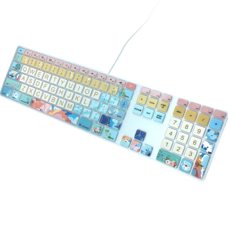 Silicone Keyboard Cover Skin for Apple iMac Keyboard with Numeric Keypad Wired USB MB110LL/B(Model: A1243), Cute Print, US Layout, Litter Flowers for Apple wired keyboard(Model: A1243)