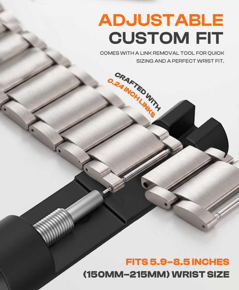 Titanium Watch Band Compatible with Apple Watch Ultra 3/2/1, 49mm | Adjustable Titanium Apple Watch Band 49mm, DLC Coating with Deployant Clasp, Waterproof & Ultra‑Light, Perfect Color Matching Natural Titanium | Deployant Clasp | 26mm