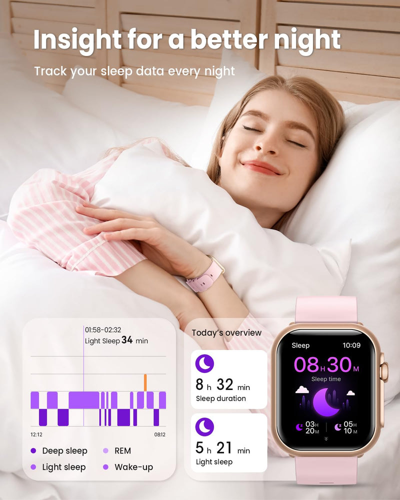 Smart Watch for Women for iPhone Android:1.85" Smartwatch Fitness Tracker | Make/Answer Call Sleep Heart Rate SpO2 Blood Pressure Monitor IP68 Waterproof 120+Sport Mode 1000mAh Battery 2Bands Pinksand 1.85