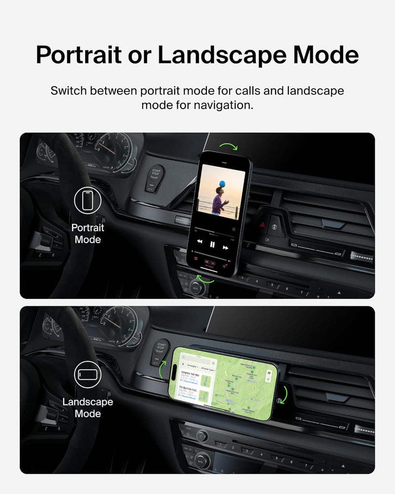 Belkin MagSafe Car Vent Mount Pro, Magnetic Phone Holder for iPhone 16/15/14/13/12, Secure Grip, Portrait & Landscape View, Cable Management, Air Vent Clip, Magsafe Compatible, Silver, Includes Cloth