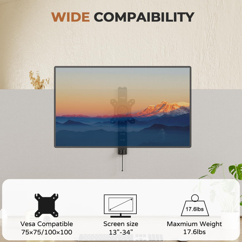 JOY worker Cubicle Monitor Mount, Angle & Height Adjustable Monitor Hanger | VESA 75*75/100*100mm, Fits 13-34 inch Monitors, Clamp Hook Top Holds Up to 17.6 lbs, for Office Use, Black