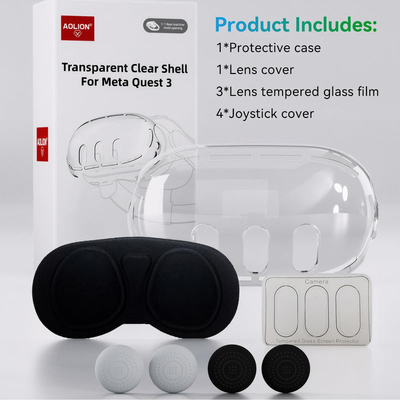Protective Case for Meta Quest 3,VR Accessories for Meta Quest 3,Replacement kit for Meta Quest 3,Include Impact Resistant Cover Lens Cover Lens Tempered Glass Protector Joystick Caps