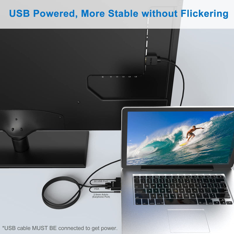 FOINNEX VGA to HDMI Cable with Audio, 1080P VGA to HDMI Adapter Cable VGA Computer/Laptop to HDMI Monitor/TV, VGA Male to HDMI Male Converter Cord for Desktop Laptop Projector to Monitor HDTV, 6FT 6FT/1.8M VGA to HDMI Cable