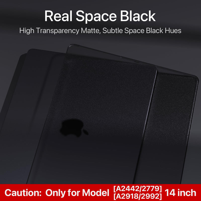 for MacBook Pro 14 inch Case 2023-2021 M3 Pro/Max A2918 A2992 M2 A2779 M1 A2442 [100% Match Official Color] [Scientific Slim] Protective Hard Case Matte Cover for Laptop - Space Black Clear