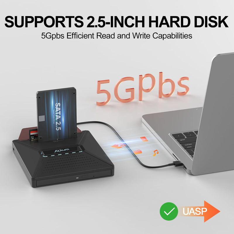 Alxum External CD DVD Drive, Optical Disc Reader Burner with SATA Interface | Portable External CD DVD Drive for Laptop, 7 in 1 Optical Drive CD ROM DVD Player Compatible with Windows/Mac OS/Linux/Vista Black Sata