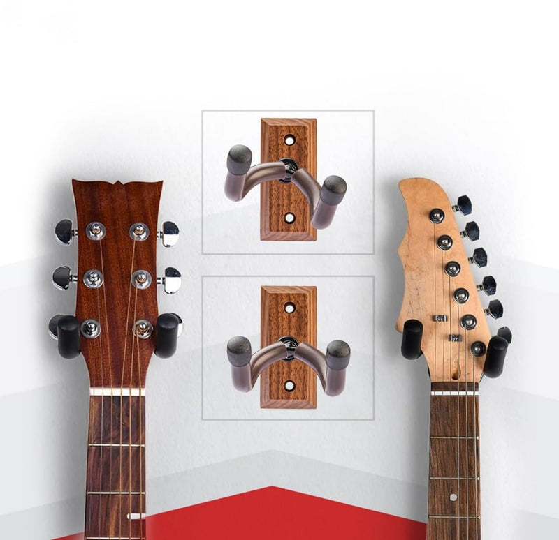 [AUSTRALIA] - Guitar Wall Mount Hanger Brown Walnut 4 Pack, Guitar Wall Hangers Hooks Holder Stand Display with Screws - Easy to Install - Fits Guitars, Bass, Mandolin, Banjo 